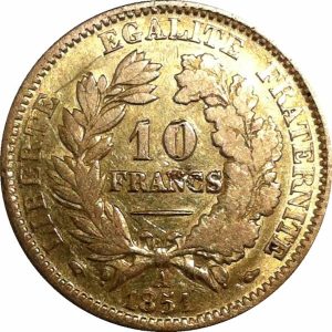 Pièce 10 Francs Or Cérès 1850 & 1851 Verso