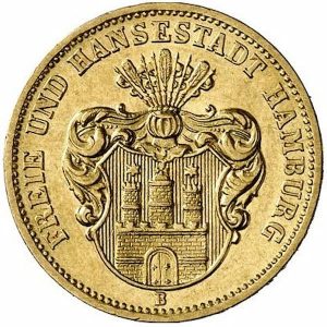 Pièce 10 Mark Or Hambourg 1873 à 1913 Recto