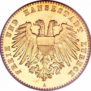 Pièce 10 Mark Or Lubeck 1901 à 1910 Recto