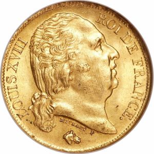 Pièce 20 Francs Or Louis XVIII Buste Nu