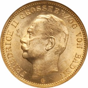 Pièce 20 Mark Or Friedrich II Baden Recto