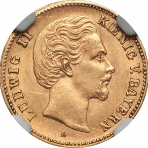 Pièce 5 Mark Or Ludwig II 1877 et 1878