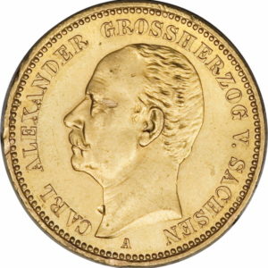 Pièce 20 Mark Or Carl Alexander 1892 et 1896 Recto