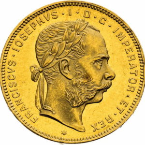 Pièce 8 Florins Or François Joseph I 1870 à 1892 Recto
