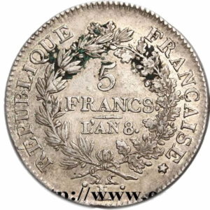 Pièce Argent 5 Francs Union et Force Hercule Recto