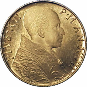Pièce 100 Lires Or Pie XII Charité 1951 à 1956 Recto