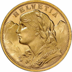 Pièce Or Vreneli 20 Francs Suisse Recto