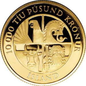 Pièce 10 000 Kronur Or 1ère colonie 1974 Recto