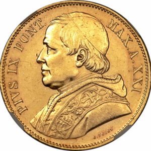 Pièce 100 Lires Or Pie IX 1866 à 1869 Recto