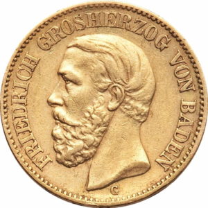 Pièce 20 Mark Or Friedrich Ier Baden Recto