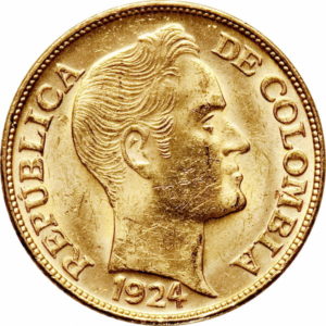 Pièce 5 Pesos Or Colombie 1919-1924