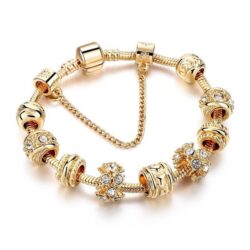 Bracelet à breloques amour couleur Or pour femme avec coeur en cristal - SBR160241GD