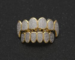 Gold Hip-Hop Cubic Zircon Teeth Grillz - 14K Gold