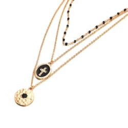 Gorgeous Black and Gold Cross Pendant, Glass Bead, Multilayered, Glass Bead, Religious Necklace