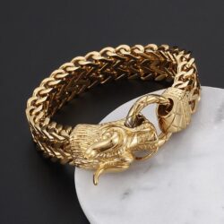 Grand-Bracelet-de-motard-dor-avec-t-te-de-Dragon-pour-hommes-25CM-en-acier-inoxydable