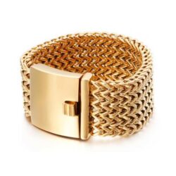 Gros Bracelet Tendance Homme Mailles Acier Inox Doré.jpeg