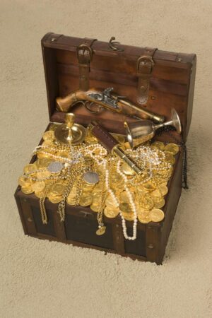 Open Treasure Chest stock photo_ Image of pistol, jewelry - 15246990