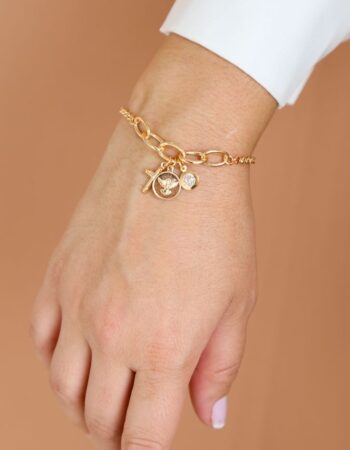PULSEIRA COM PINGENTES RELIGIOSOS BANHADO OURO 18K