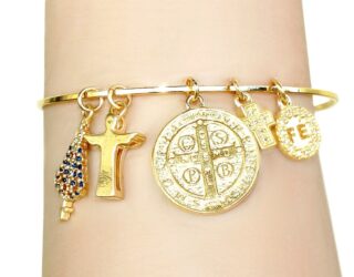 Pulseira Infine Bracelete Patuá Fé Banhada A Ouro