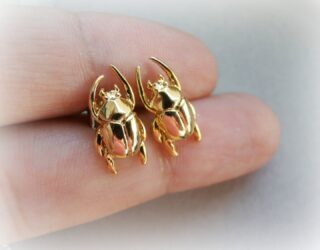 Scarab Gold Beetle Earrings - Insect Studs - Solid Brass Gold Plated - Unisex Men studs - Tiny Cartilage Earring