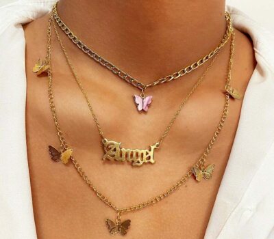 Vintage Multilayer Acrylic Butterfly Choker Necklace